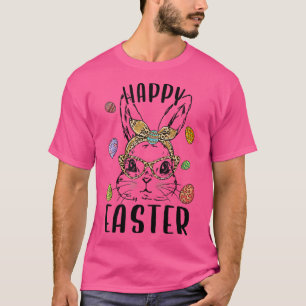 T-shirt Joyeux Jour de Pâques Bunny Visage Leopard Lunette