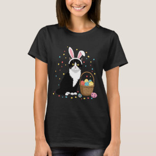 T-shirt Joyeux jour de Pâques Chat noir Rabbit OEufs de Pâ