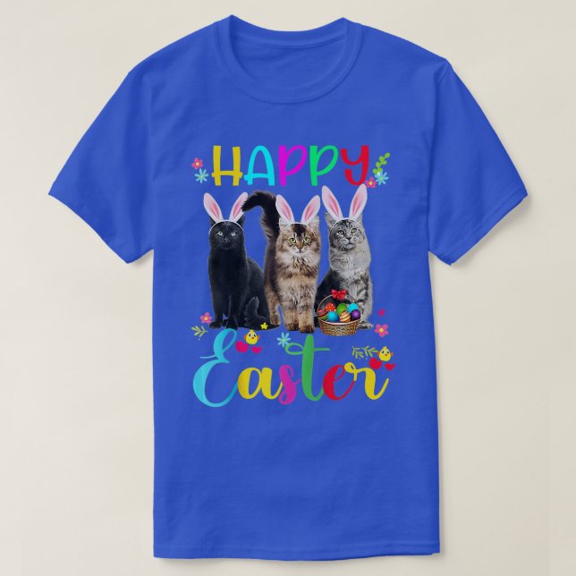 T-shirt Joyeux Jour de Pâques Trois Chat Portant Bacon Ore (Design devant)