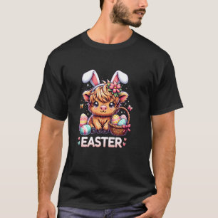 T-shirt Joyeux jour de Pâques Vache des Highlands Lapin de