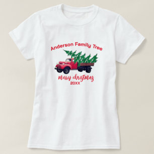 T-shirt Joyeux Joyeux Noël famille camion d'arbre de Noël