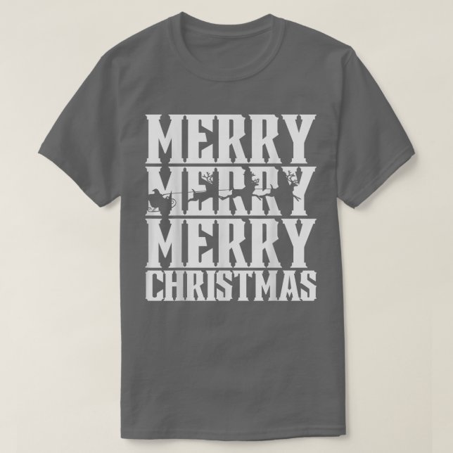 T-shirt Joyeux Joyeux Noël Santas Sleigh & Flying (Design devant)