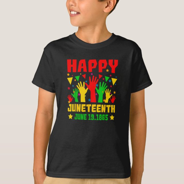 T-shirt Joyeux Juneteenth Noir Rouge Vert Jaune Mains Garç (Devant)