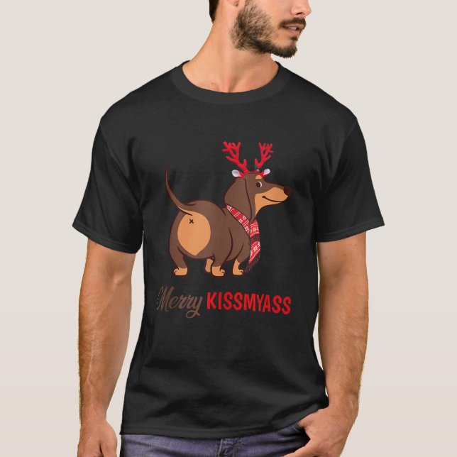 T-shirt Joyeux Kissmyass Dachshund Dachshund Reindeer de N (Devant)