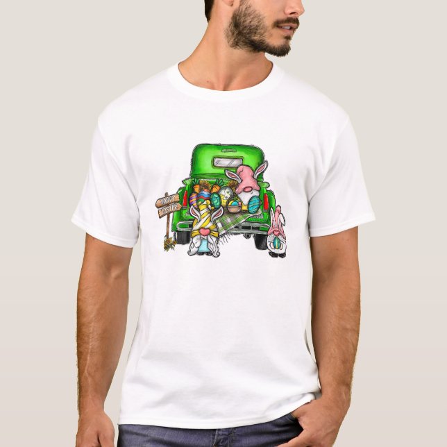 T-shirt Joyeux lapin de lapin de camion de Pâques oeufs de (Devant)