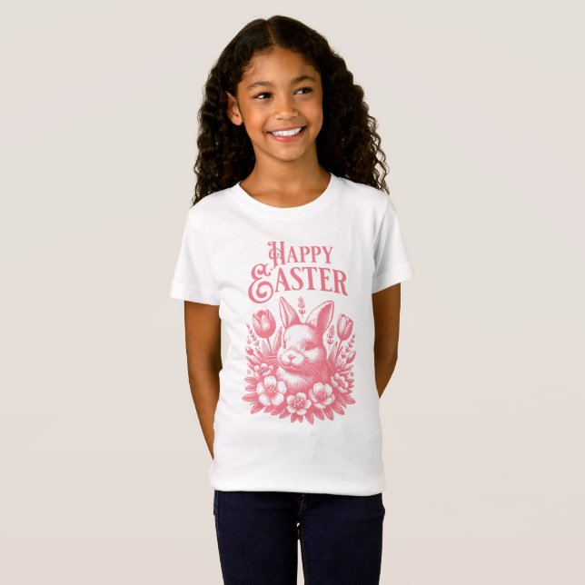 T-Shirt Joyeux lapin de Pâques rose classique (Devant entier)