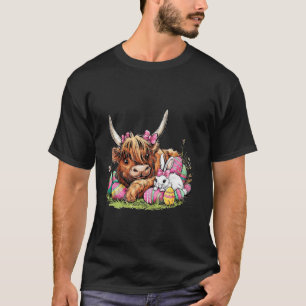 T-shirt Joyeux lapin de Pâques vache highland rétro fermie
