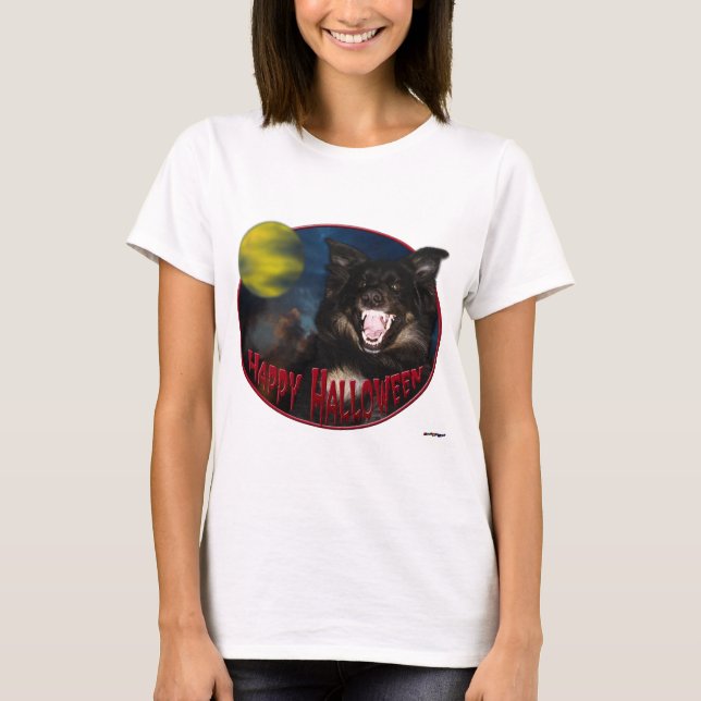 T-shirt Joyeux loup effrayant d'Halloween (Devant)