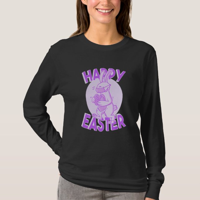 T-shirt Joyeux Masque Visage Pâques Bunny Pastel Purple (Devant)