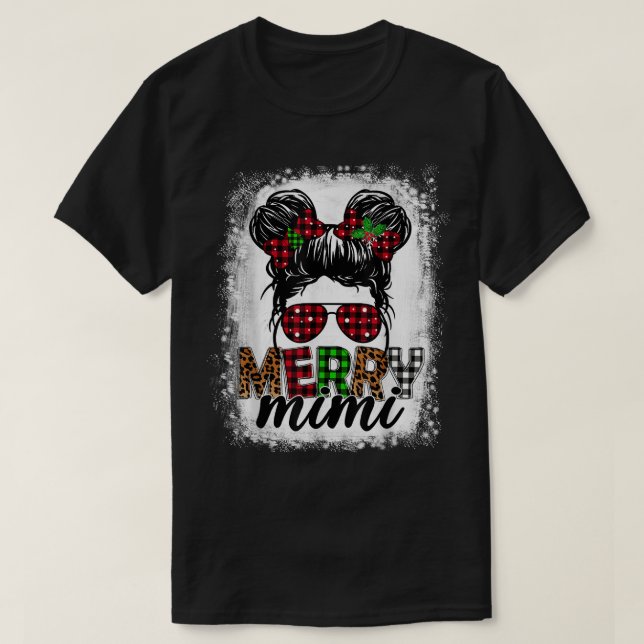 T-shirt Joyeux Mini Buffalo Plaid Leopard Messy Bun Bl (Design devant)