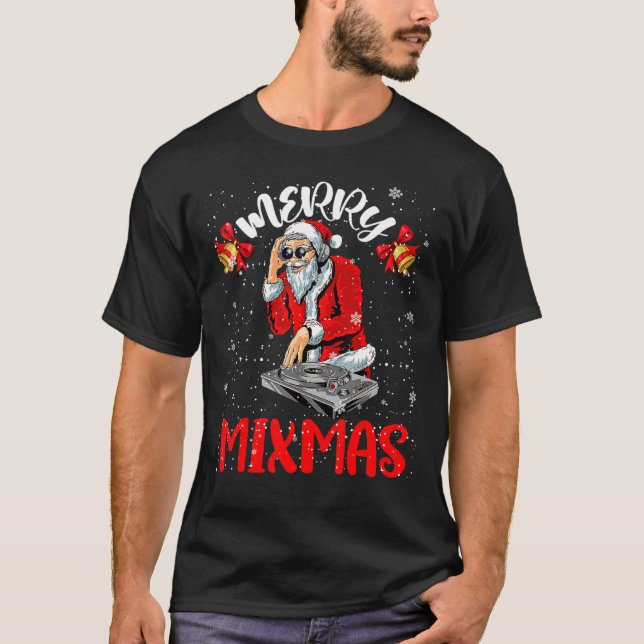 T-shirt Joyeux Mixmas Cool Merry Xmas Père Noël Dj Portant (Devant)