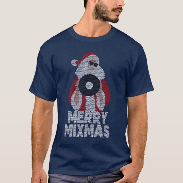 T-shirt Joyeux Mixmas Vinyl DJ Père Noël (Devant)