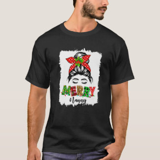 T-shirt Joyeux Nanny Xmas Messy Bun Pajama Famille de Noël