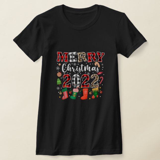 T-shirt Joyeux Noël 2022 Léopard Buffalo Plaid Red Fun (Poser)