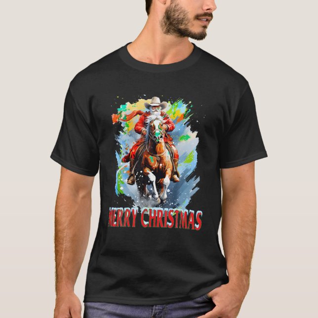 T-shirt Joyeux Noël à Western Père Noël (Devant)