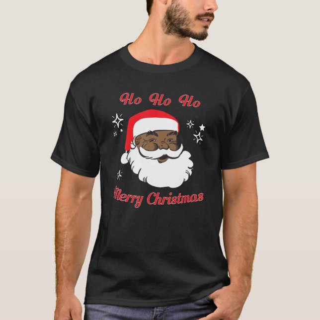 T-shirt Joyeux Noël Africain-Américain Noir Père Noël (Devant)