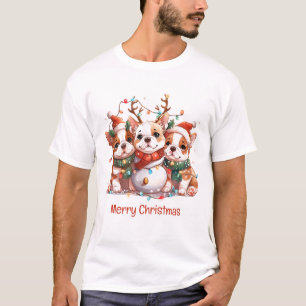 T-shirt Joyeux Noël anglais Bulldog Reindeer Père Noël