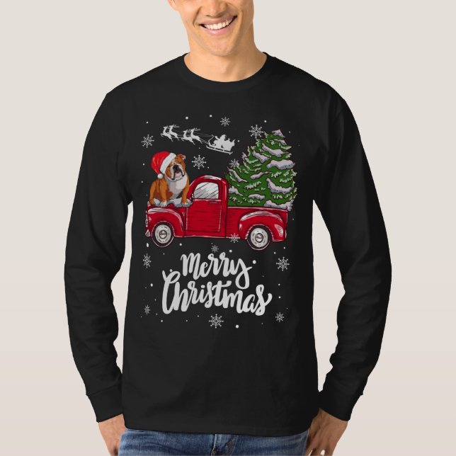 T-shirt Joyeux Noël Anglais Chien de taureaux Père Noël Re (Devant)