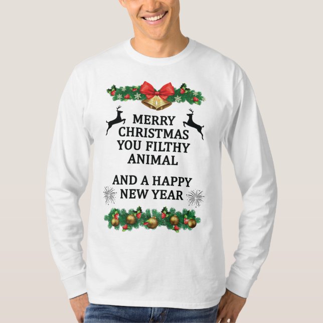 T-shirt Joyeux noël, animal sale (Devant)