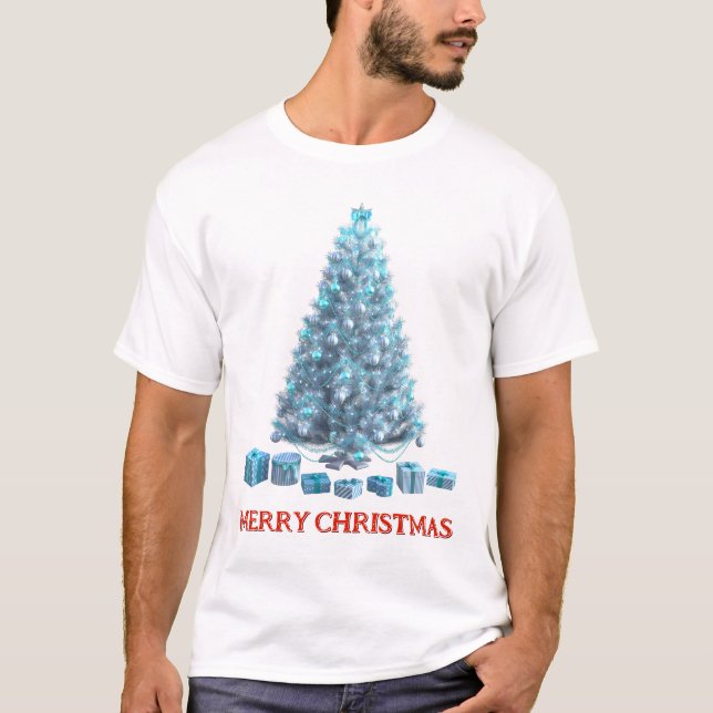 T-shirt Joyeux Noël. Arbre (conception 4) avec cadeaux (Devant)
