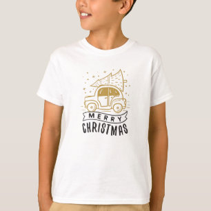 T-shirt Joyeux Noël Arbre de voiture Or Noir mignonne
