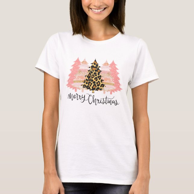 T-shirt Joyeux Noël, Arbres de Noël roses (Devant)