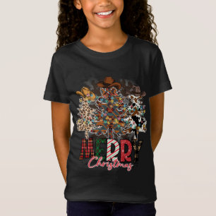 T-Shirt Joyeux Noël Arbres Western Cowboy Buffalo Plaid