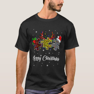 T-shirt Joyeux Noël Autisme Puzzle Leopard avec Père Noël 