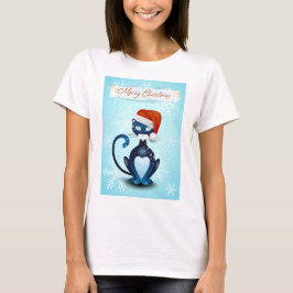 T-shirt Joyeux Noël avec chat noir avec Casquette Père Noë