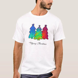 T-shirt Joyeux Noël Bleu Vert Rouge Rouge Motif Abstrait C