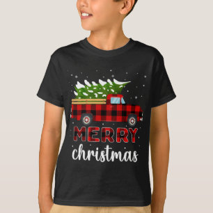 T-shirt Joyeux Noël Buffalo Camion Arbre Rouge Plaid