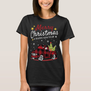 T-shirt Joyeux Noël Buffalo Camion Snowman Tree Red Pla