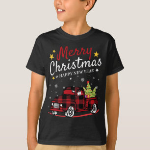 T-shirt Joyeux Noël Buffalo Camion Snowman Tree Red Pla
