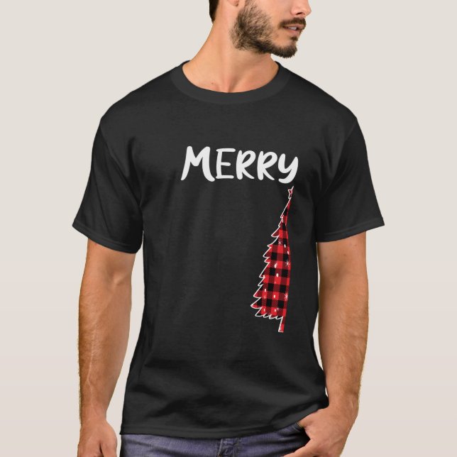 T-shirt Joyeux Noël Buffalo Plaid Xmas Couples Ma (Devant)