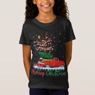 T-Shirt Joyeux Noël Camion Rouge Noël Arbre de Noël Lumièr