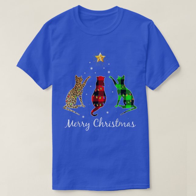 T-shirt Joyeux Noël Chat Buffalo Plaid Chats de Noël (Design devant)