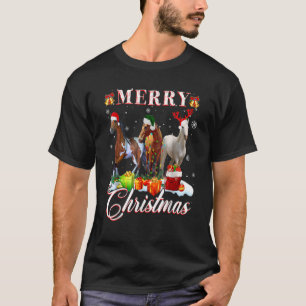 T-shirt Joyeux Noël Cheval  Renne Lumineux Chapeau de Père
