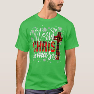 T-shirt Joyeux Noël Christ Cross Buffalo Plaid Red Xma
