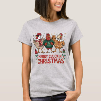 T-shirt Joyeux Noël Coquin Funny Chicken Farmer Art