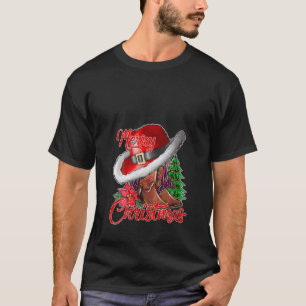 T-shirt Joyeux Noël Cowboy Boots Xmas Tree Lights Cowowg