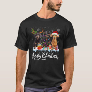 T-shirt Joyeux Noël Dachshund Père Noël Light Reindeer Chi