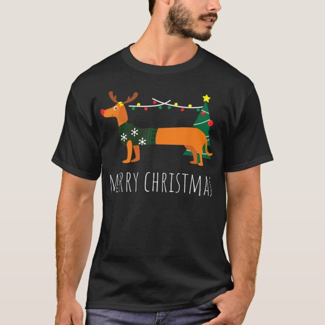 T-shirt Joyeux Noël Dachshund Reindeer Chien Noël G (Devant)