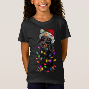 T-Shirt Joyeux Noël Dachshund Santa Hat Lights Noël