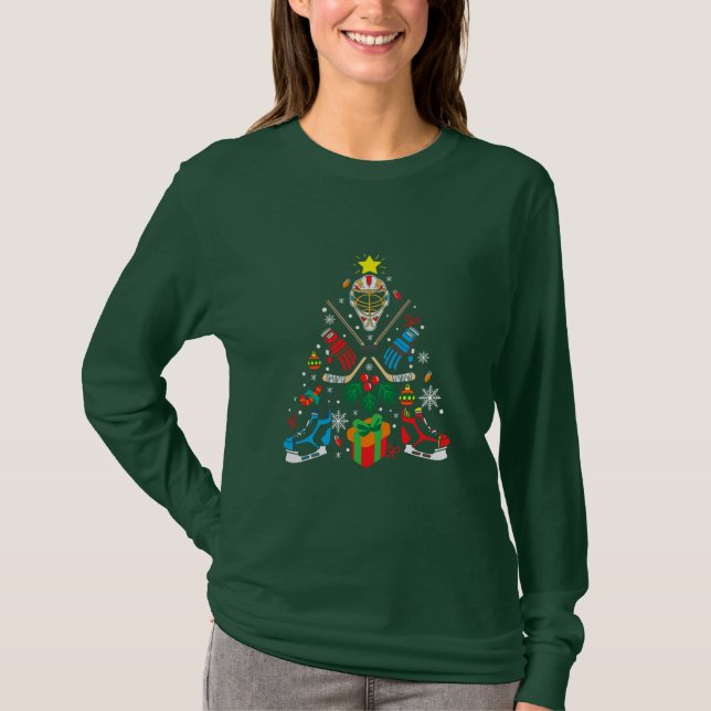 T-shirt Joyeux Noël de hockey sur glace (Devant)