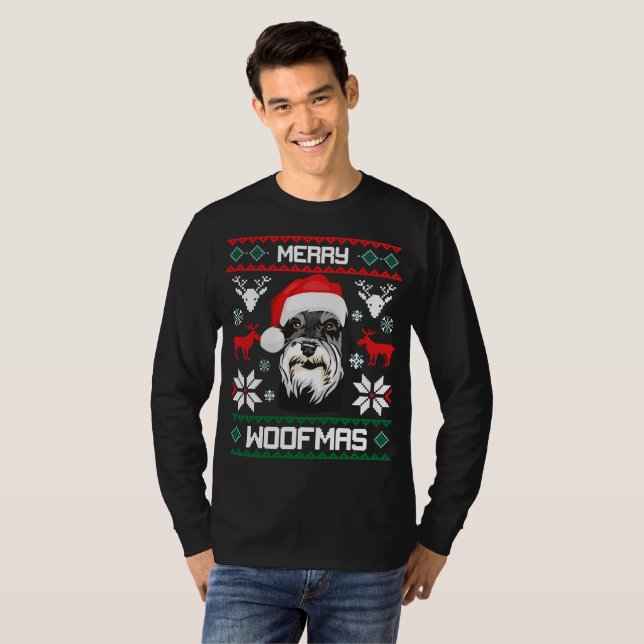 T-shirt Joyeux Noël de Woofmas de Schnauzer miniature (Devant entier)