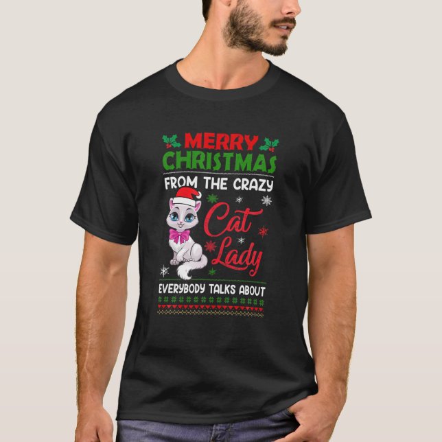 T-shirt Joyeux Noël Du Crazy Cat Lady Christmas (Devant)