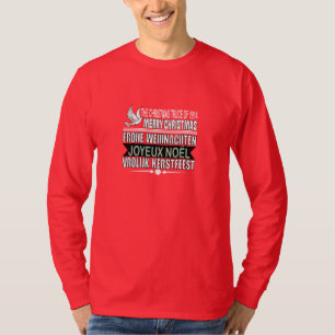 T-shirt Joyeux Noël en allemand, français, et Néerlandais
