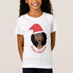 T-Shirt Joyeux Noël, Femme noire, Chapeau de Père Noël Rou
