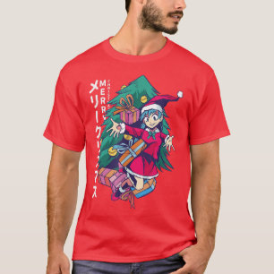 T-shirt Joyeux Noël Fille Japonaise Anime Manga donnant p