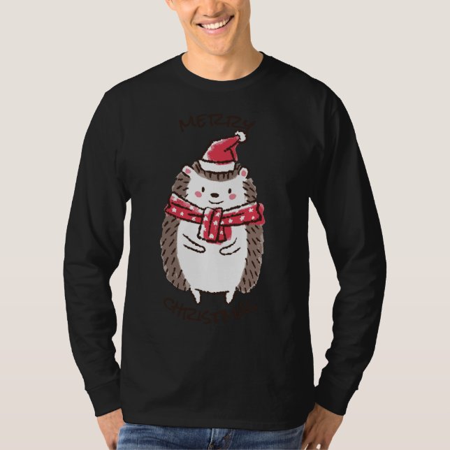 T-shirt Joyeux Noël Funny Mignonne Hérisson Santa Hat Star (Devant)